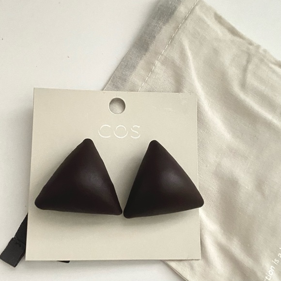 COS Jewelry - NWT: COS | Brown Leather Triangular Earrings